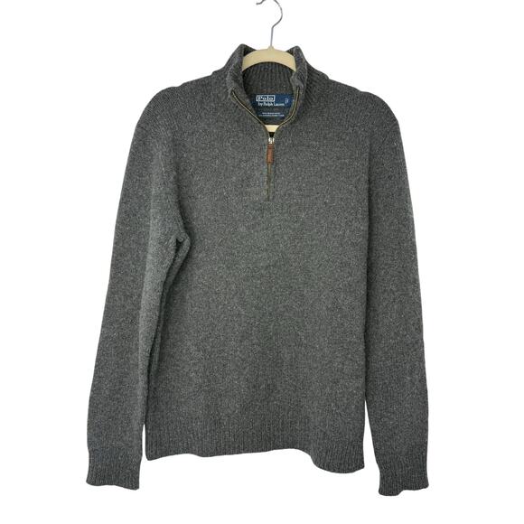Vintage Polo Ralph Lauren Merino Wool Angora Quarter Zip Sweater Gray Size M - Picture 1 of 6